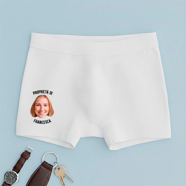 Boxer Proprietà della Tua Persona Speciale con Foto e Nome Personalizzati