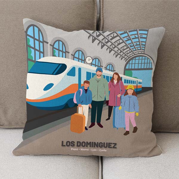 Cuscino Stazione dei Treni con Nomi e Testo personalizzato