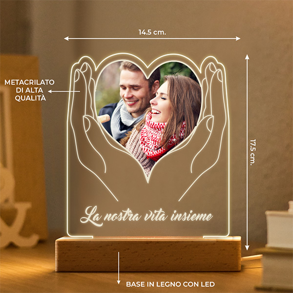Lampada Mani a Cuore con Foto e Testo personalizzata