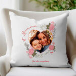 Cuscino Cuore Floreale con Foto e Testo personalizzato Miniatura di Cuscino Cuore Floreale con Foto e Testo personalizzato