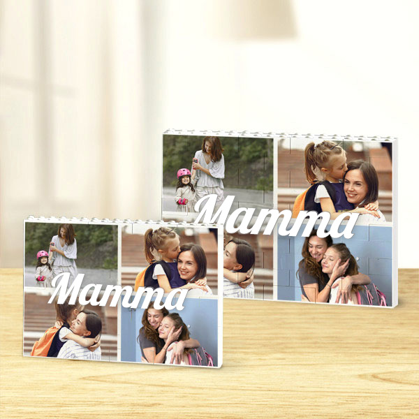 Puzzle di Blocchi Mamma Collage con Quattro Foto personalizzato