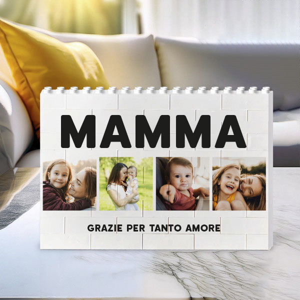 Puzzle di Blocchi Mamma con Quattro Foto e Testo personalizzato