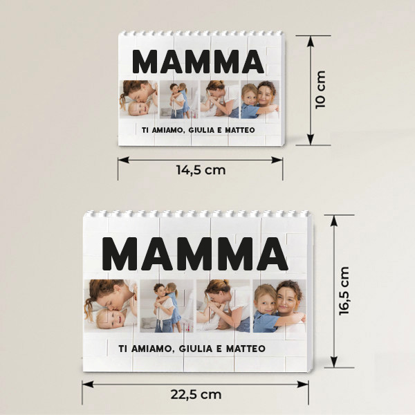 Puzzle di Blocchi Mamma con Quattro Foto e Testo personalizzato