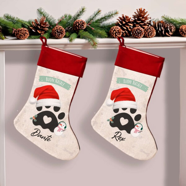 Calza di Natale Impronta di Animale domestico con Nomi personalizzata