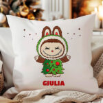 Cuscino Labubu Natalizio con Nome personalizzato Miniatura di Cuscino Labubu Natalizio con Nome personalizzato