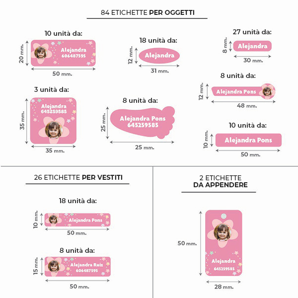 Set di Etichette Adesive per Bambini per Vestiti e Oggetti con Nome personalizzate