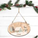 Decorazione in Legno per Porta Pupazzo di Neve con Testo Personalizzato Miniatura di Decorazione in Legno per Porta Pupazzo di Neve con Testo Personalizzato