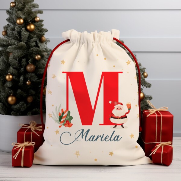 Sacco di Natale con Iniziale e Nome personalizzato