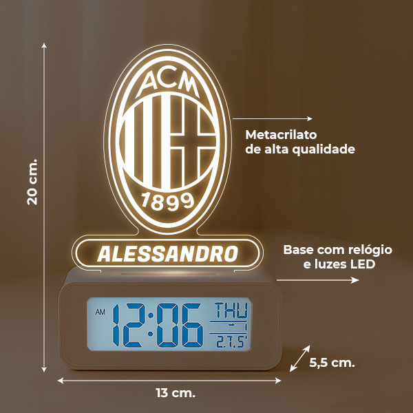 Sveglia con Luce Scudo AC Milan personalizzata