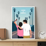 Miniatura di Poster con illustrazione di coppia con palme personalizzato con nomi