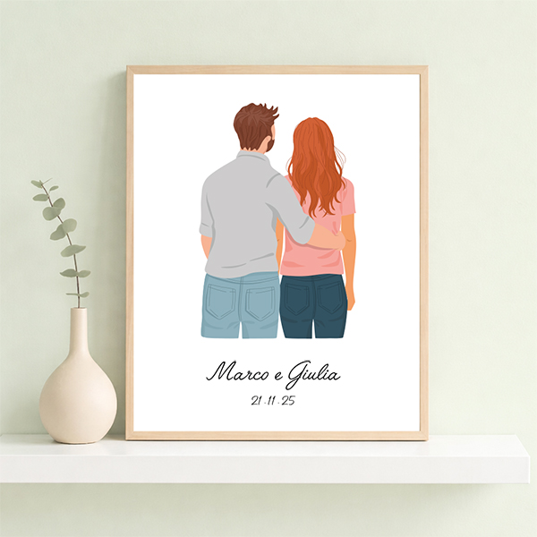 Poster con illustrazione di coppia di spalle personalizzata