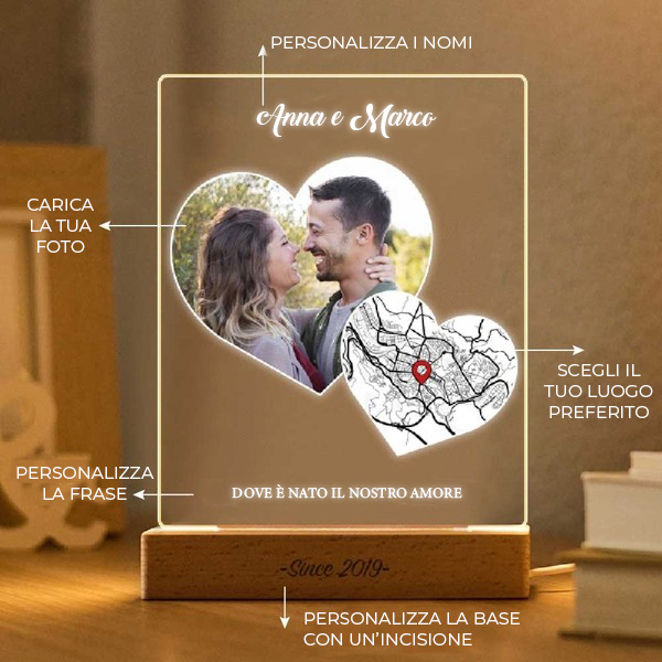 Lampada Cuori con Mappa dell’Amore e Foto personalizzata