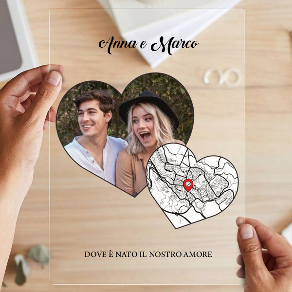 Targa Cuori con Mappa dell’Amore e Foto personalizzata