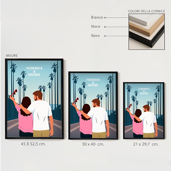 Poster con illustrazione di coppia con palme personalizzato con nomi