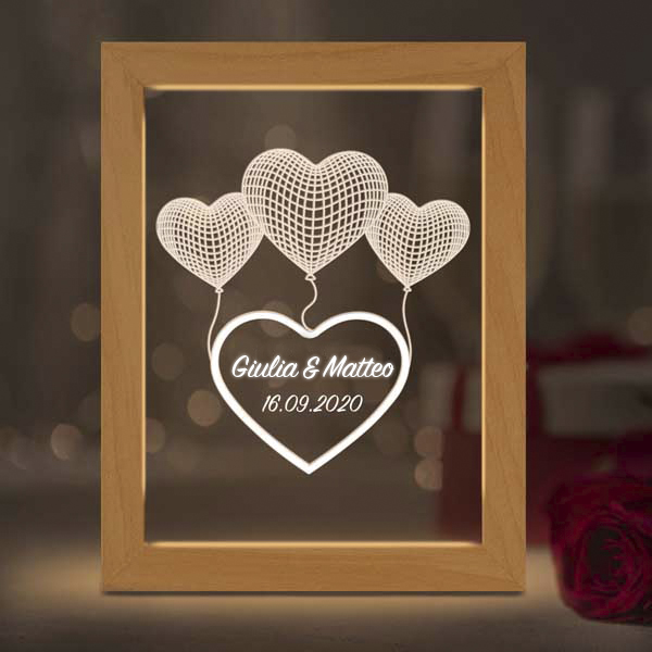 Lampada Cuore con Palloncini, Nome e Data personalizzata