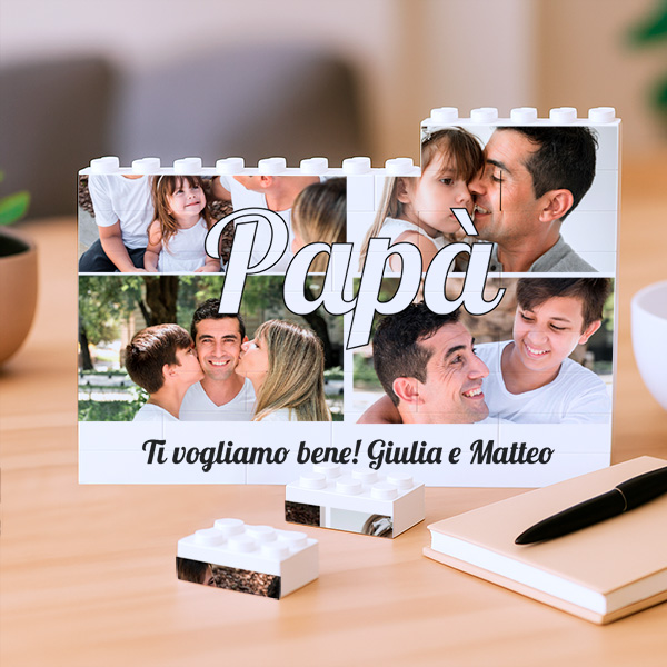 Puzzle di Blocchi Papà con Collage di 4 Foto Personalizzate