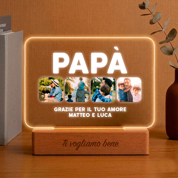 Lampada Papà con Quattro Foto e Testo personalizzata