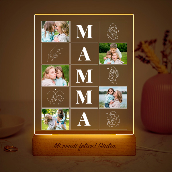 Lampada Mamma con Quattro Foto e Silhouette personalizzata
