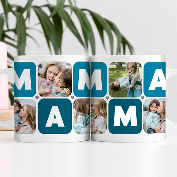 Tazza Mamma Cubi Cuore con Cinque Foto personalizzata