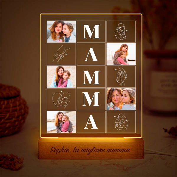 Lampada Mamma con Quattro Foto e Silhouette personalizzata