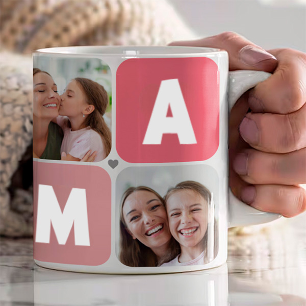 Tazza Mamma Cubi Cuore con Cinque Foto personalizzata