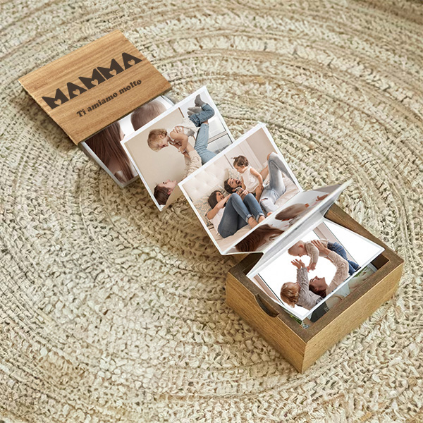Scatola di Foto a Fisarmonica Mamma Cuori con Testo personalizzata