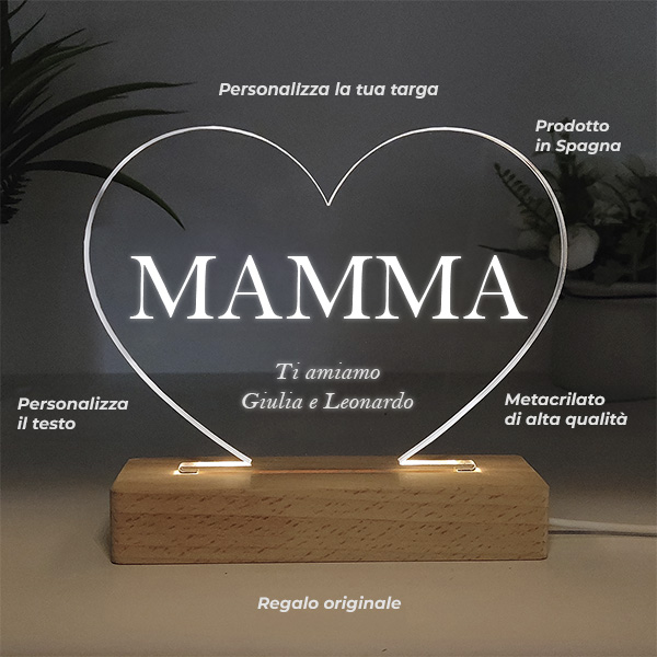 Lampada Mamma a forma di cuore personalizzata