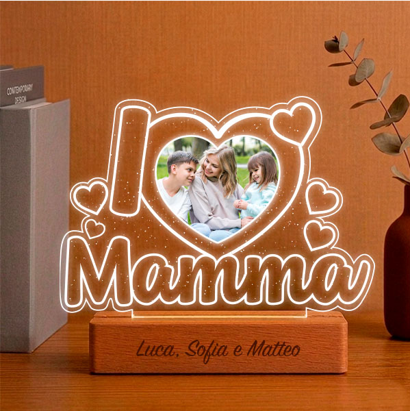 Lampada I Love Mamma con Foto personalizzata
