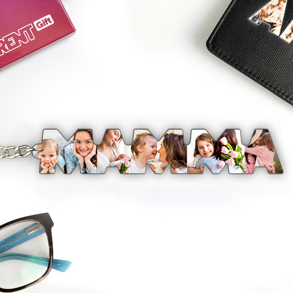 Portachiavi con Foto nelle Lettere della parola Mamma personalizzato