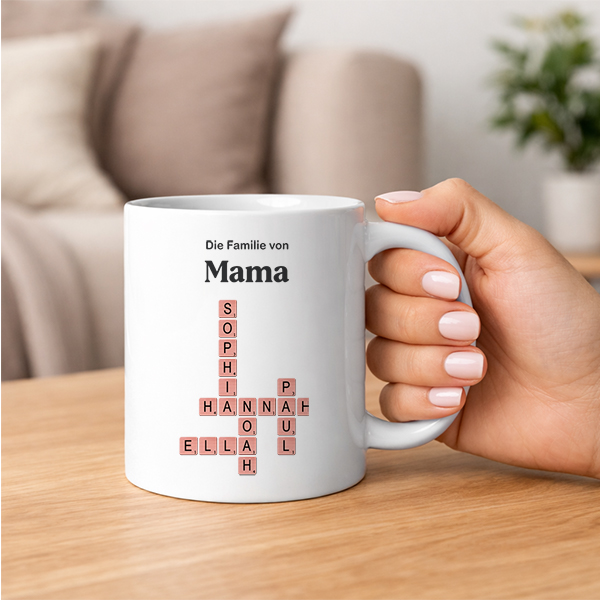 Tazza con Design Scrabble, Testo e Nomi personalizzati