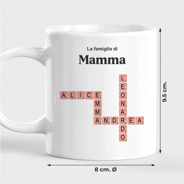 Tazza con Design Scrabble, Testo e Nomi personalizzati