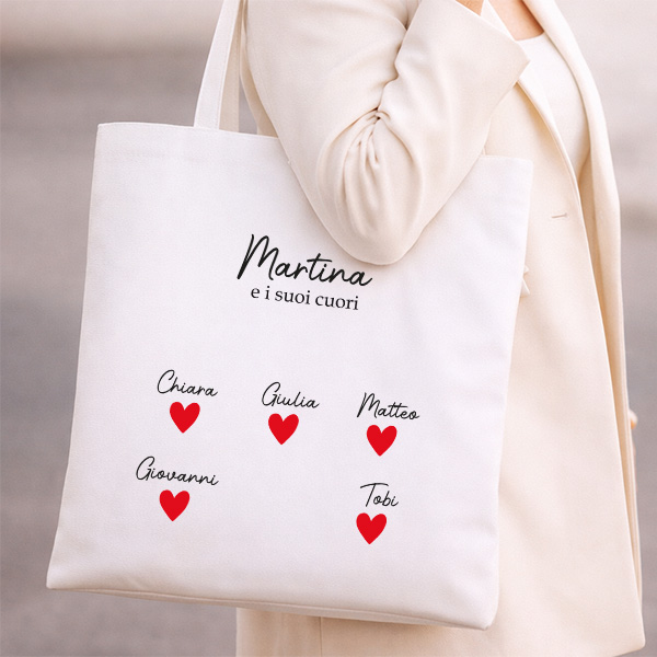 Borsa tote con Cuori e Nomi personalizzati