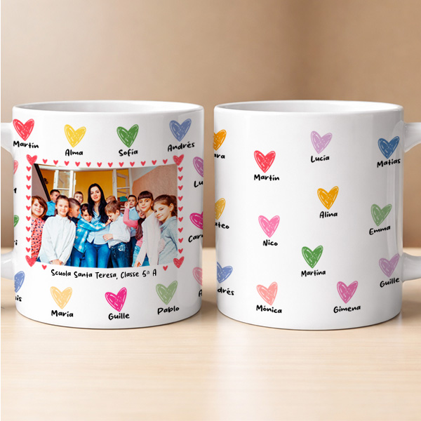 Tazza per Insegnanti con Cuori e Foto personalizzata