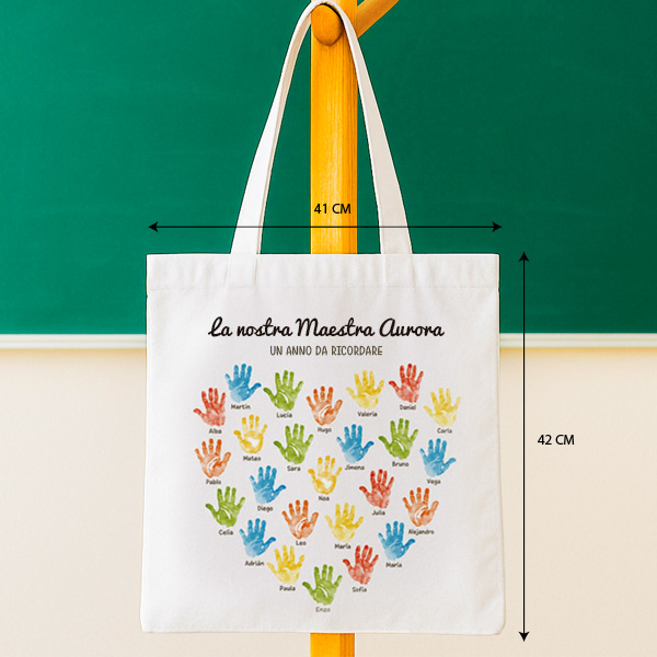 Tote Bag per Insegnanti con Mani e Nomi personalizzati