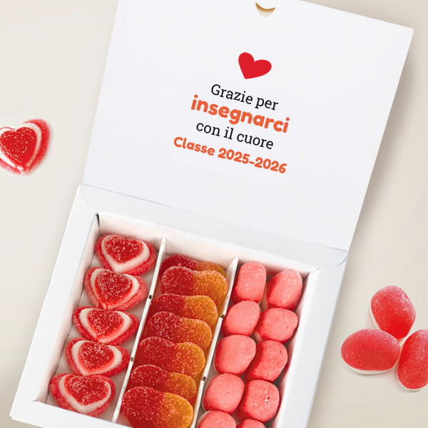 Scatola di Dolci Cuori con Pupazzetti con Nomi e Testo personalizzato