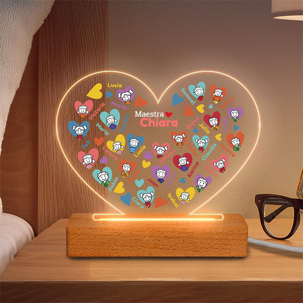 Lampada Cuori Pupazzetti con Nomi e Testo personalizzato