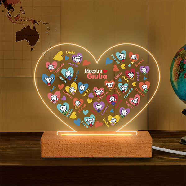 Lampada Cuori Pupazzetti con Nomi e Testo personalizzato
