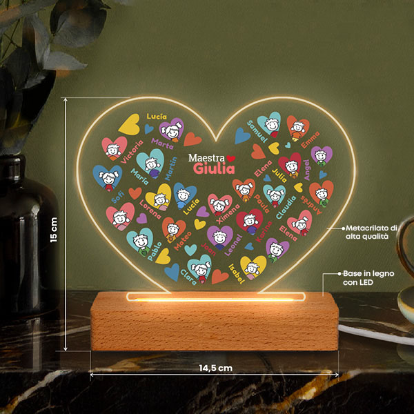 Lampada Cuori Pupazzetti con Nomi e Testo personalizzato