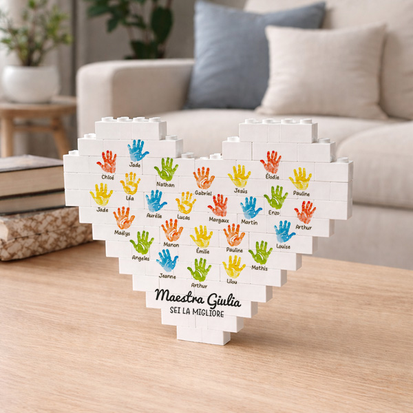 Puzzle di Blocchi Cuore con Mani e Nomi personalizzati