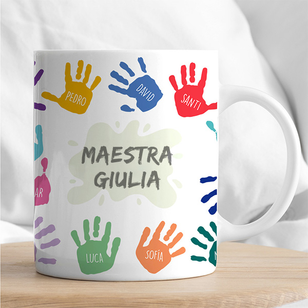 Tazza Mani Colorate con Nomi e Testo personalizzata