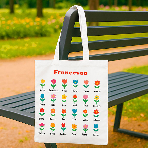 Tote Bag Fiori con Nomi personalizzata
