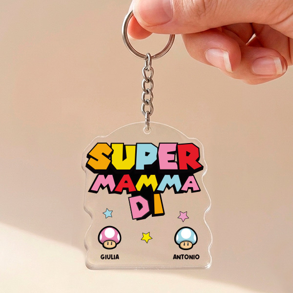 Portachiavi Super Mamma con Nomi Personalizzati