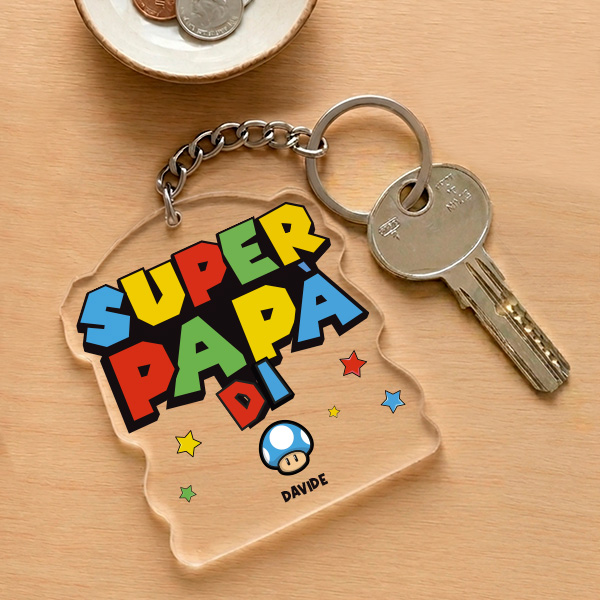 Portachiavi Super Papà con Nomi Personalizzati