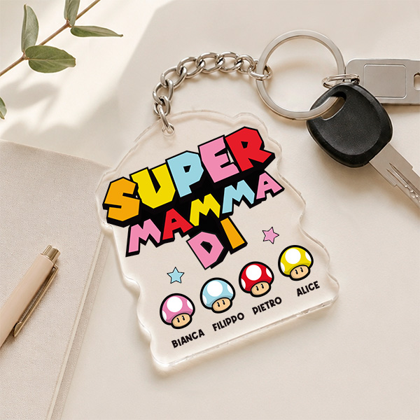 Portachiavi Super Mamma con Nomi Personalizzati