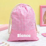 Miniatura di Sacchetto Porta Merenda per Bambini Quadretti Rosa Personalizzato