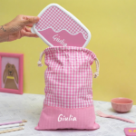 Miniatura di Sacchetto Porta Merenda per Bambini Quadretti Rosa Personalizzato