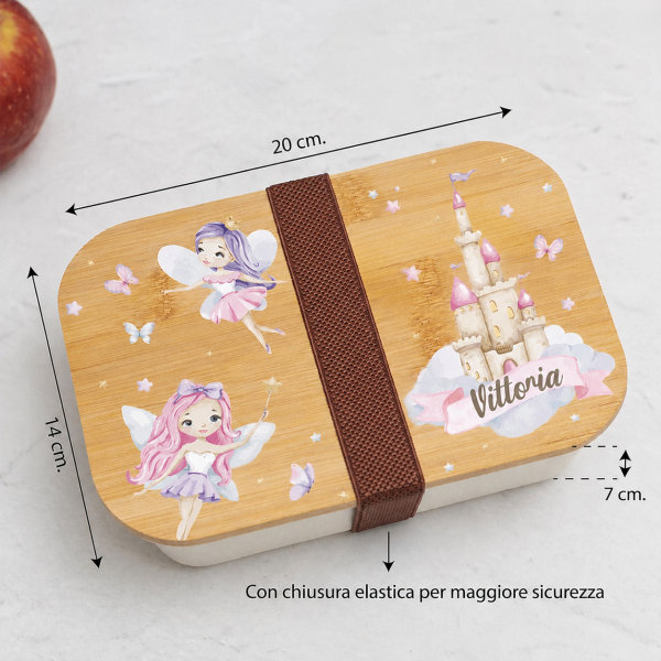 Portapranzo per Bambini con Coperchio in Legno Fate Personalizzato