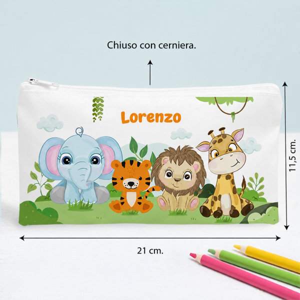 Astuccio per Bambini Animali della Giungla Personalizzato