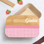Miniatura di Portapranzo per Bambini con Coperchio in Legno Quadretti Personalizzato