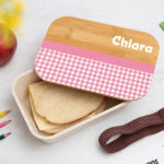 Miniatura di Portapranzo per Bambini con Coperchio in Legno Quadretti Personalizzato